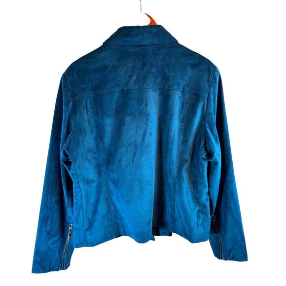 Chico’s Blue Moto Jacket Size 3 (US 16/18) Faux Suede Full Zip Zipper Sleeves - Picture 4 of 5